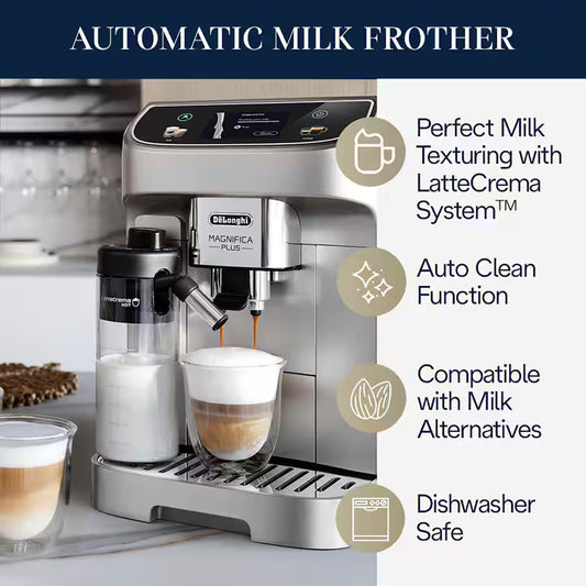 De'Longhl Magnifica Plus ECAM32070SB Fully Automatic Milk Frother for More Than 18 One-Touch Recipes, Built-in Grinder